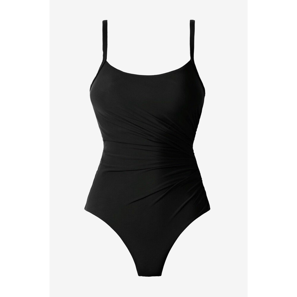 Miraclesuit Starr Swimsuit Women 12 Black Ruched One Piece Shapewear NWT